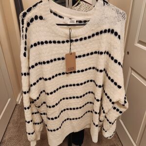 Sutton Studio Cream and Black Polka Dot Sweater
